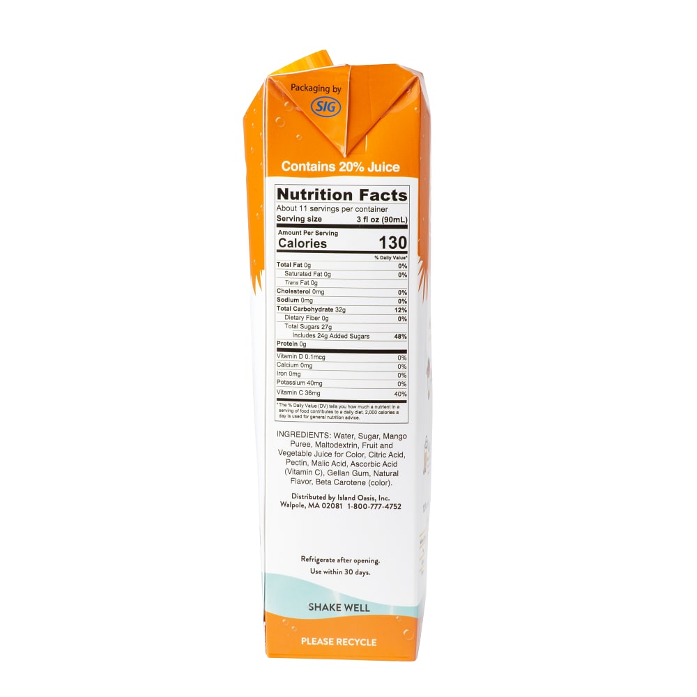 Island Oasis Mango Fruit Puree Beverage Mix - 12 x 1 Ltr